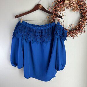 Vince Camuto Womens Plus Off the Shoulder Ruffle Top in Size XX-Large Deep Blue